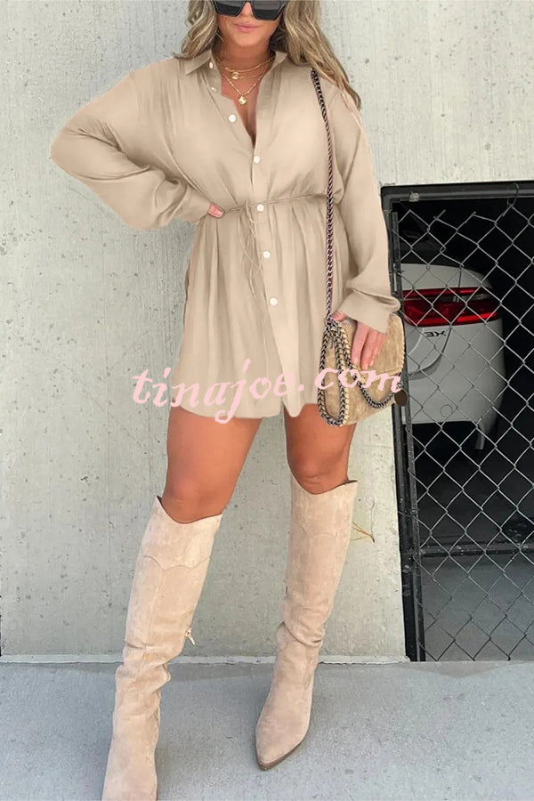 Solid Color Long Sleeve Button Casual Shirt-Style Rompers