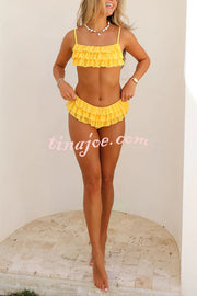 Sweet Summer Mood Tiered Ruffle Design Stretch Bikini Swimsuit