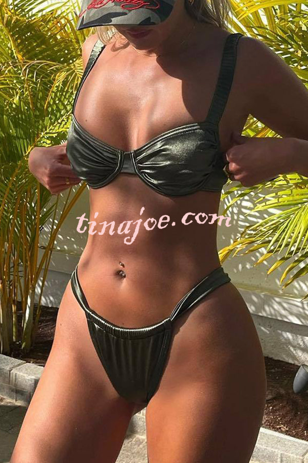 Satin Solid Color Sexy Two-piece Bikini Swimsuit