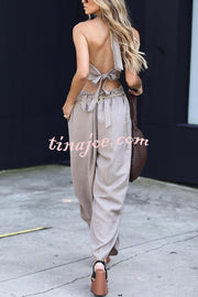 Alessia Cutout Waist Back Tie-up Pocket Halter Harem Jumpsuit