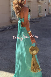 Avery Gold-rimmed Bamboo Cutout Back Tie-up Maxi Dress