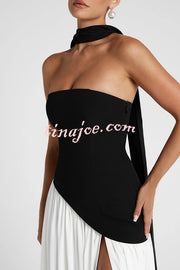 Elegant Off Shopulder Chiffon Pleated Hem Scarf Slit Maxi Dress