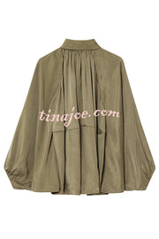 Fashion Lapel Loose Puff Long Sleeve Casual Zipper Jacket