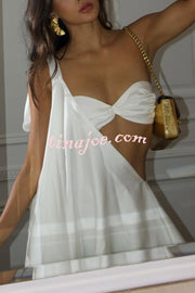 Antari Pleated Tube Top One Shoulder Tie-up Vacation Mini Dress