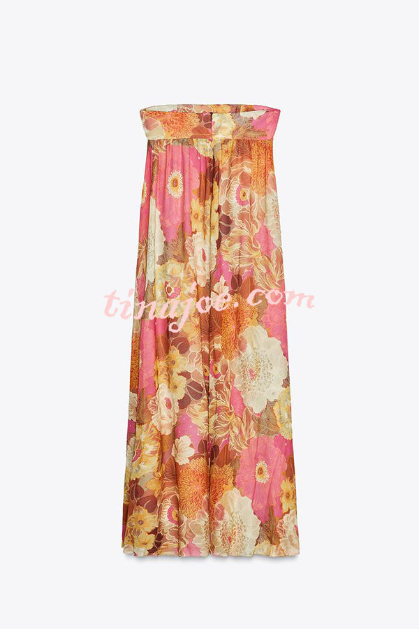 Shelia Ethnic Floral Print Off Shoulder A-line Maxi Dress