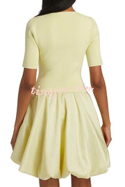 Simply Sweet Knit Ribbed Short Sleeve Bubble Hem Mini Dress