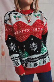 Christmas Pattern Knitted Crew Neck Long Sleeved Sweater