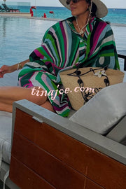 Lorrie Unique Print Button Slit Tie-up Sleeve Oversized Shirt Mini Dress