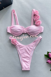 Three-dimensional Flower Sexy Stretch Two-piece Bikini Swimsuit