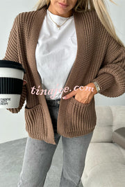 Solid Color V-neck Long-sleeved Casual Knitted Cardigan