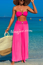 Solid Color Loose Metal Buckle Beach Pants