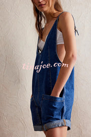 Stylish Loose Sleeveless Pocket Straps Adjustable Denim Rompers