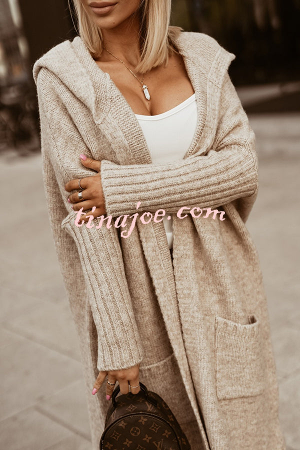 Fashionable Hooded Loose Long Letter Knitted Jacket