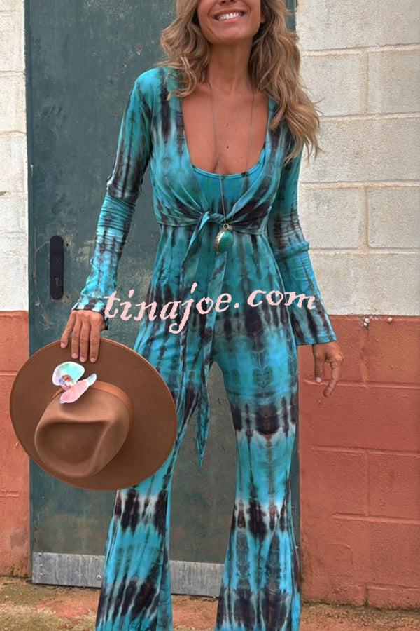 Exclusive Style Tie-dye Print Long Sleeve Tie-up Crop Cardigan