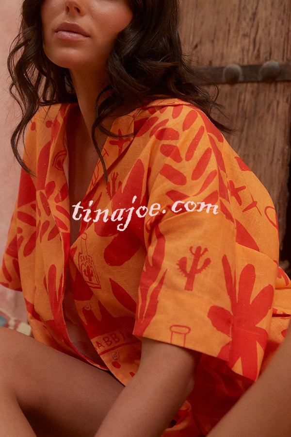 Summer Calls Unique Printed Loose Shirt and Elastic Waist Shorts Set