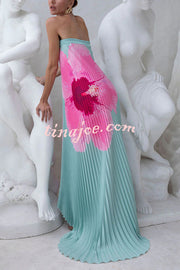 All about Her Pleated Floral Print Off Shoulder A-line Maxi Dress