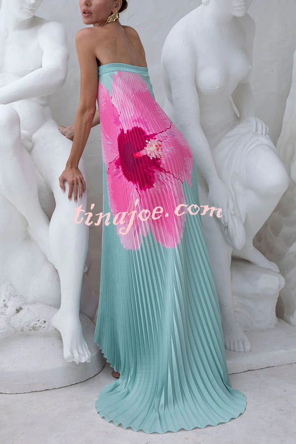 All about Her Pleated Floral Print Off Shoulder A-line Maxi Dress