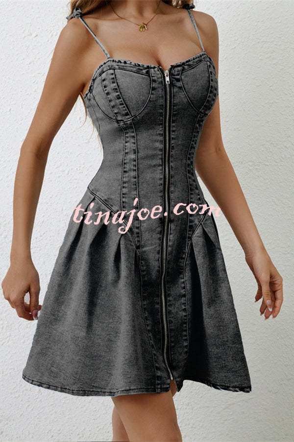 Fashionable Patchwork Suspender Zipper Slim Denim Mini Dress