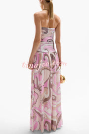 Gorgeous Pastels Unique Print Off Shoulder Low Rise Loose Maxi Dress