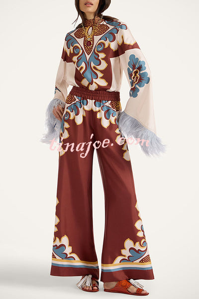 Bohemian Dreams Unique Print Elastic Waist Pocket Wide Leg Pants