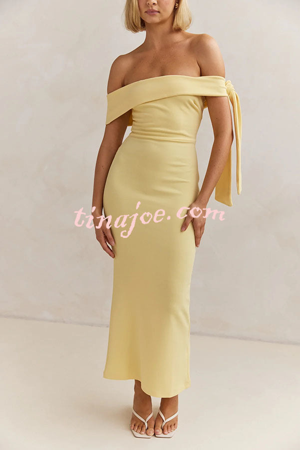 Mina Side Tie-up Strapless Tailored Stretch Maxi Dress