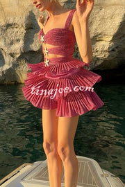 Little Mermaid Glitter Fabric Metal Starfish Hollow Layered Stretch One-piece Swimsuit