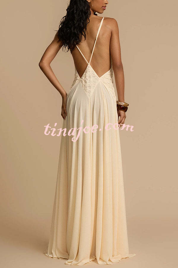 Modern Muse Tulle Lace Patchwork Backless Flowy Maxi Dress