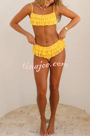 Sweet Summer Mood Tiered Ruffle Design Stretch Bikini Swimsuit