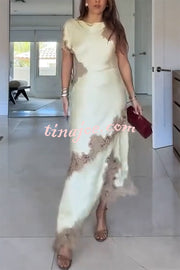 Paris Dream Satin Lace Trim Irregular Design Drape Maxi Dress