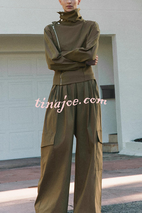 Fashionable High-neck Long-sleeved Zippered Simple Jacket