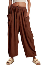 Diani Linen Blend Drawstring Waist Pocketed Loose Pants