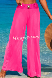 Solid Color Loose Metal Buckle Beach Pants