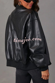 Solid Color Long Sleeve Loose Pocket Leather Jacket