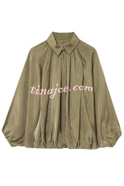Fashion Lapel Loose Puff Long Sleeve Casual Zipper Jacket
