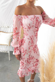 Shine Bright Floral Off Shoulder Smocked Waist Midi Dress