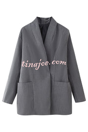 Solid Color Lapel Long Sleeve Casual Pocket Long Blazer