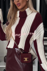 Comfort and Warmth Knit Color Block Long Sleeve Turtleneck Sweater