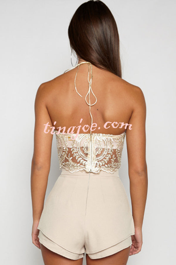 Sexy Halterneck Backless Lace Hollow Short Top