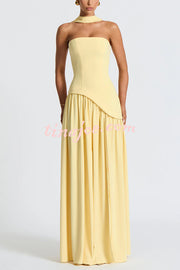 Elegant Off Shopulder Chiffon Pleated Hem Scarf Slit Maxi Dress