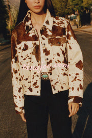 Fashionable Irregular Cow Pattern Lapel Short Jacket