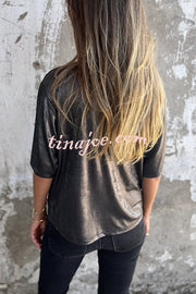 Metallic Solid Color Round Neck Short-sleeved Loose T-shirt