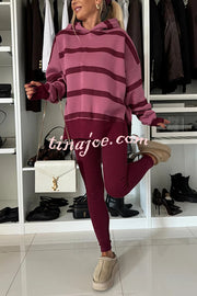 Fashion Loose Casual Hooded Long Sleeve Sweatshirt and Elastic Waist Leggings Set