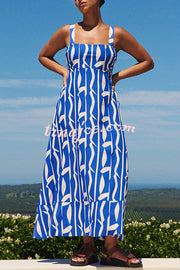 Unique Printed Holiday Style French Sling Maxi Dress