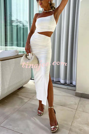 Sexy Partner Asymmetrical Cutouts Slit Stretch Maxi Dress