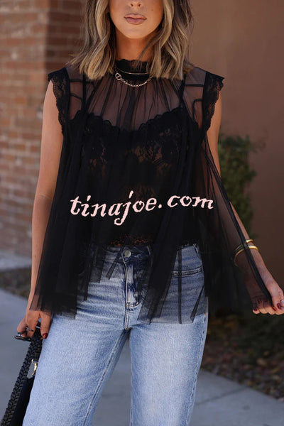 Light and Cute Tulle Lace Inner Wear High Neck Cape Top