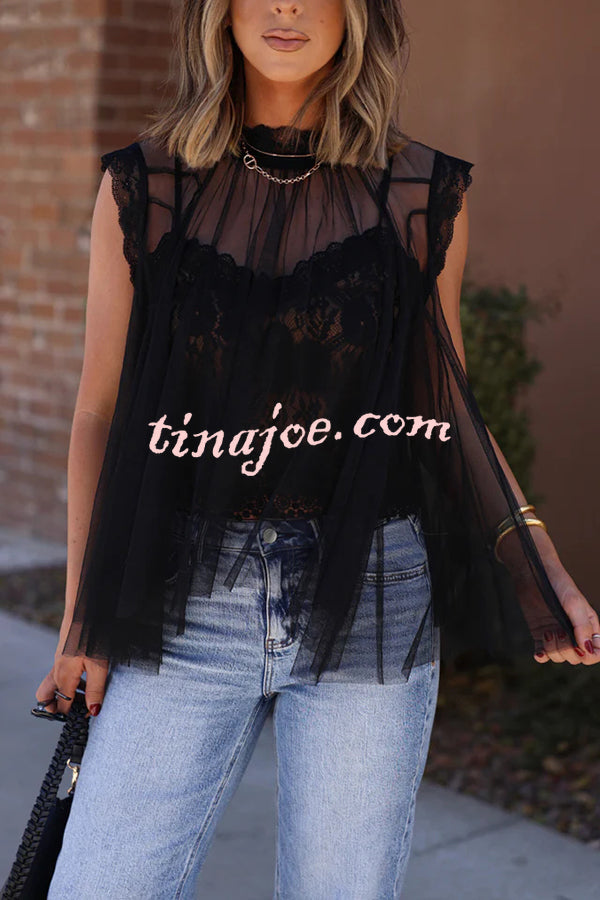 Light and Cute Tulle Lace Inner Wear High Neck Cape Top