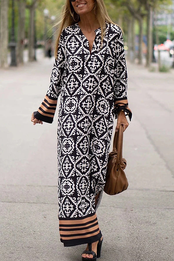 Basically Perfect Geometry Printed Long Sleeve Casual Maxi Dress