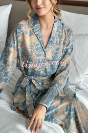 Unique Print Long-sleeved Tie Shirt and Elastic High-waist Wide-leg Pants Set