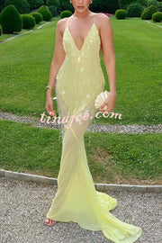 Perfect Night Sequin Embroidery Backless Drape Tulle Hem Slip Maxi Dress
