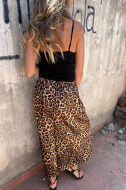 Leopard Print Elastic Waist Loose Pocket Wide Leg Pants